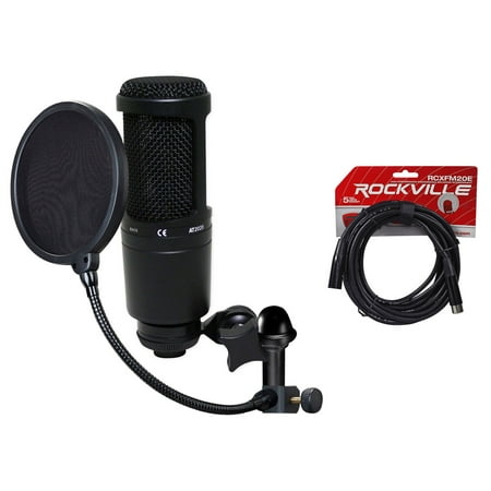 Audio Technica AT2020 Studio Recording Microphone Condenser Mic+Stand+Pop