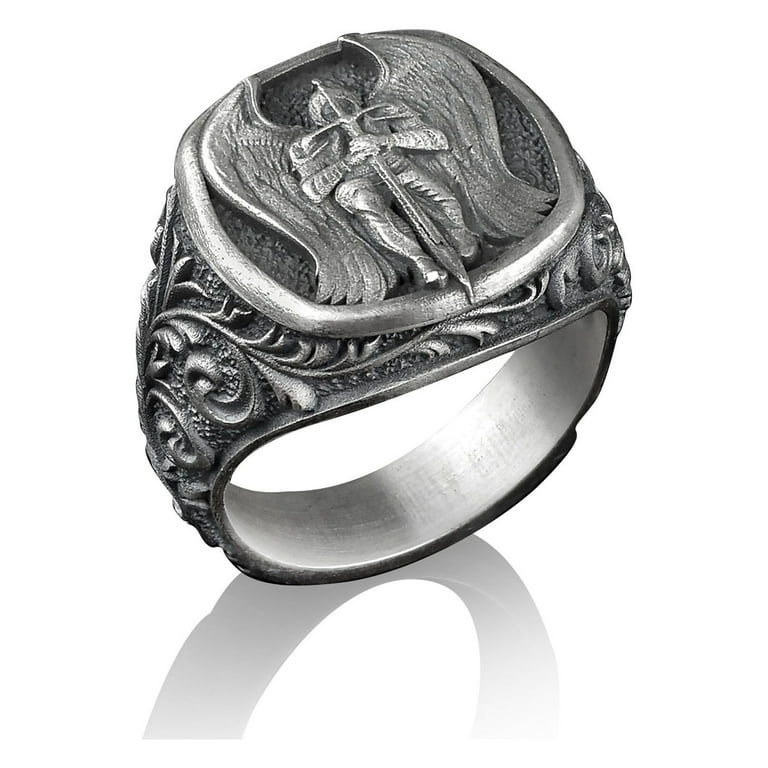 アクセサリー SAINT MICHAEL STHD . SILVER RING/SILVER Amazon.com: 925 Sterling Silver Mens Catholic Archangel St