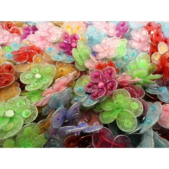 Charmed Nylon Mesh Sequince Glitter Flower 1"; 100 pieces
