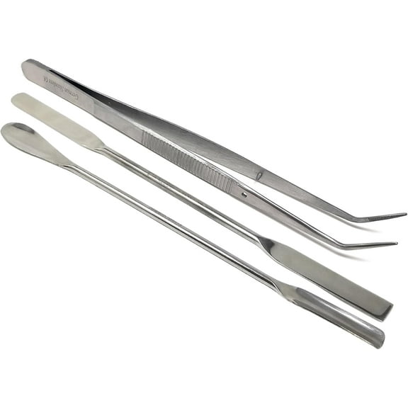 Lab Spatula and Tweezers Set of 3 Double Ended Spatula Stainless Tools for Lab Work Science Kit Lab Supplies - Set of 3