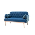 thumbnail image 4 of 55'' Velvet Sofa Chair, Modern Low-Key Luxury Loveseat Sofa, Armrests and Pillows with Branch Jacquard Pattern, Golden Metal Legs (Light Blue), 4 of 7