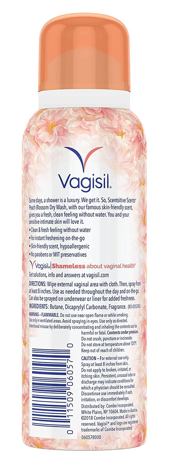 Vagisil Scentsitive Scents Dry Wash Peach Blossom 2.6oz (Pack of 3)