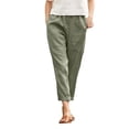 thumbnail image 1 of Pantalones rectos casuales de algodón y lino cómodos de color sólido con bolsillos grandes para mujeres europeas y americanas para mujeres, 1 of 6