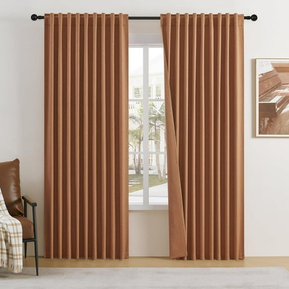 72 Inch Wide Curtains for Living Room 96 Inch Long 2 Panels Faux Linen Blackout Window Treatment Pole Pocket Back Tab Pinch Pleated Orange Curtains for Bedroom 72x96 Rust Fall Color