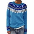 thumbnail image 2 of Isle Sweater Top Knitted Pullover Cable Knit Basic Sweater Tops Soft Warm Cozy Crew Neck Long Sleeve Sweaters for Women Lightweight Knit Oversized Sweaters Boho Pattern Pullover Dark Blue S, 2 of 5