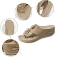 thumbnail image 4 of Rokment Women's Flower Orthopedic Wedge Flip Flops Boho Beach Summer Comfortable Leather Platform Thong Slip on Walking Sandals Fashion Casual Floral Chunky Mid Heel Dress Slides Khaki Size 8, 4 of 7