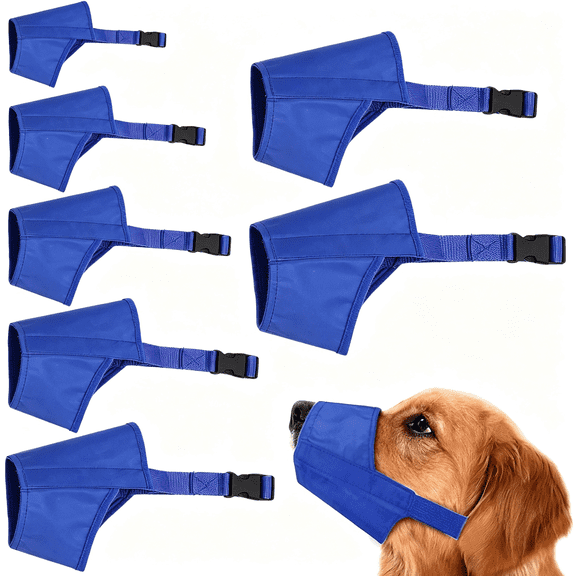 AOMRCOL 7 Sizes Oxford Dog Muzzle Set,Adjustable Pet Mouth Guard for Biting Barking Chewing,Snout Cover for Small Medium Large Dogs Walking Grooming Training (Blue)