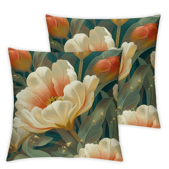 Beautiful Tulip Decorative Throw Pillow Covers,  Flower Both Sides Printed Cushion Case, Short Plush Square Patio for Home Farmhouse Office Bedroom Couch Sofa Decor Pillowcase
