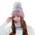 thumbnail image 4 of Daznico Striped Knitted Pom Pom Beanie and Neck Gaiter 2 Piece Set Soft Yarn Lined Thermal Winter Accessories Ear Protection for Ladies Outdoor Activities in Cold Weather, 4 of 6