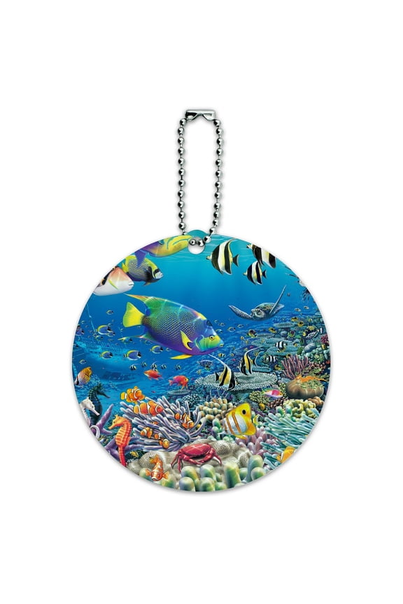 Ocean Coral Reef Angel Fish Garden Diving Round Luggage ID Tag Card Suitcase Carry-On