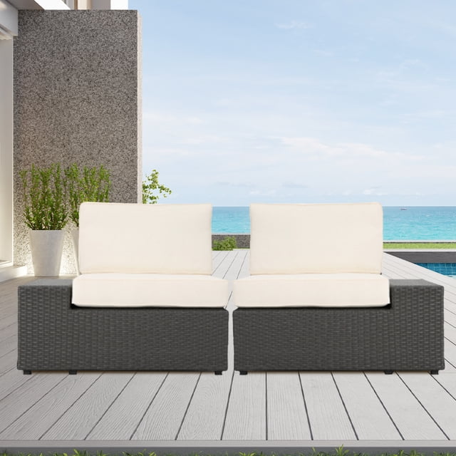 Outdoor Patio Furniture Set, 2-Piece Wicker Rattan Chairs with Cushions, Perfect for Backyard, Porch, Garden, or Poolside Seating, Grey Wicker Design, Ideal for Patio Clearance Furniture