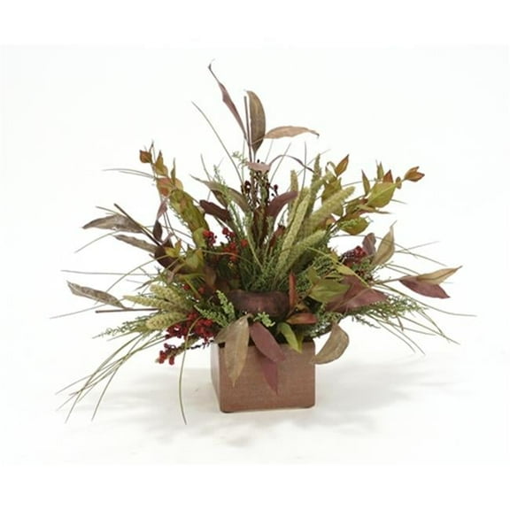 Distinctive Designs International  3421 Dried Fall Piece In Small Square Autumn Copper Pot
