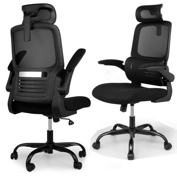 High Back Ergonomic Office Desk Chair with Tilt Tension Backrest, Swivel Executive Computer Task Chair with Flip-up Armrests, Lumbar Support and Adjustable Headrest