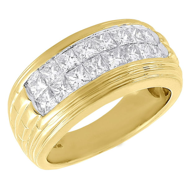 Jewelry For Less - 14K Yellow Gold Mens Princess Cut Diamond Wedding ...