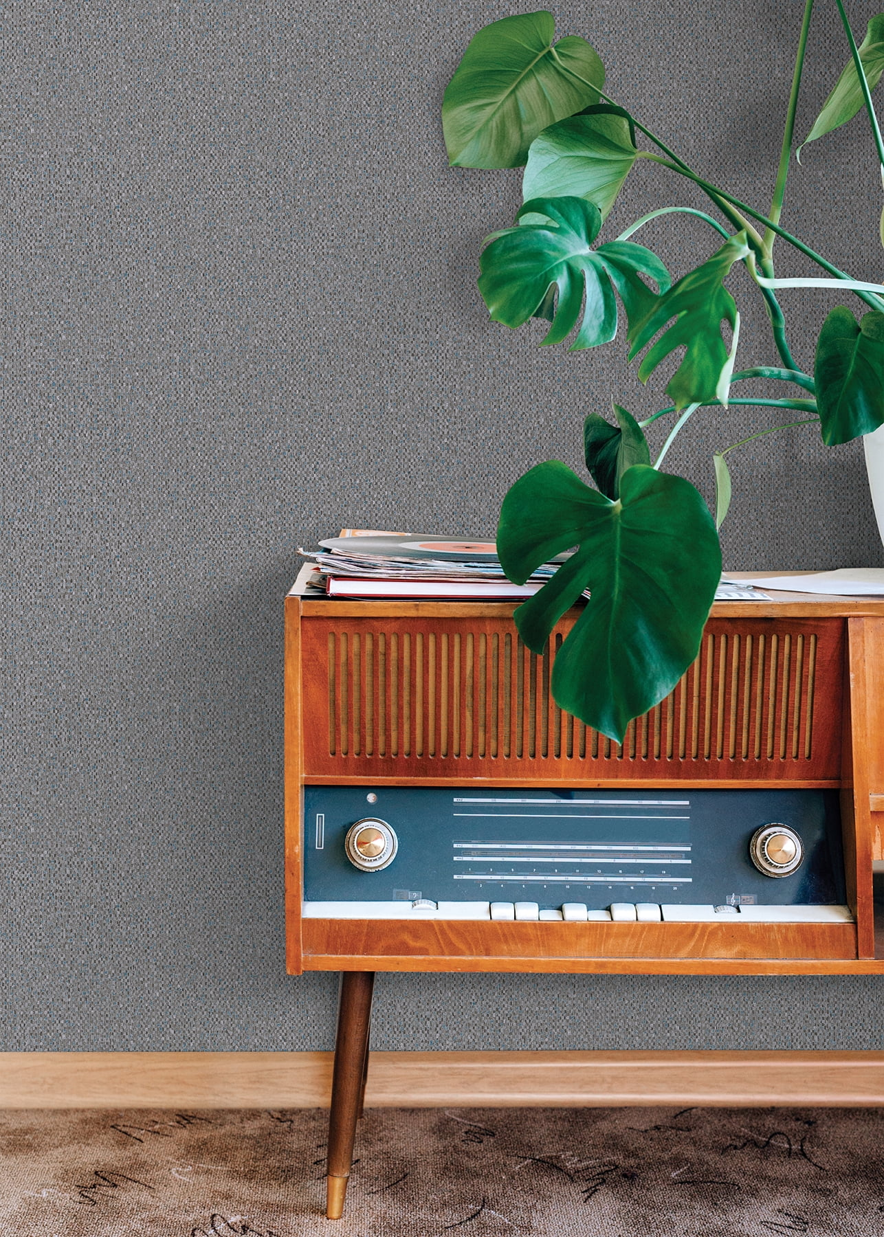 Advantage Hanalei Charcoal Fabric Texture Wallpaper