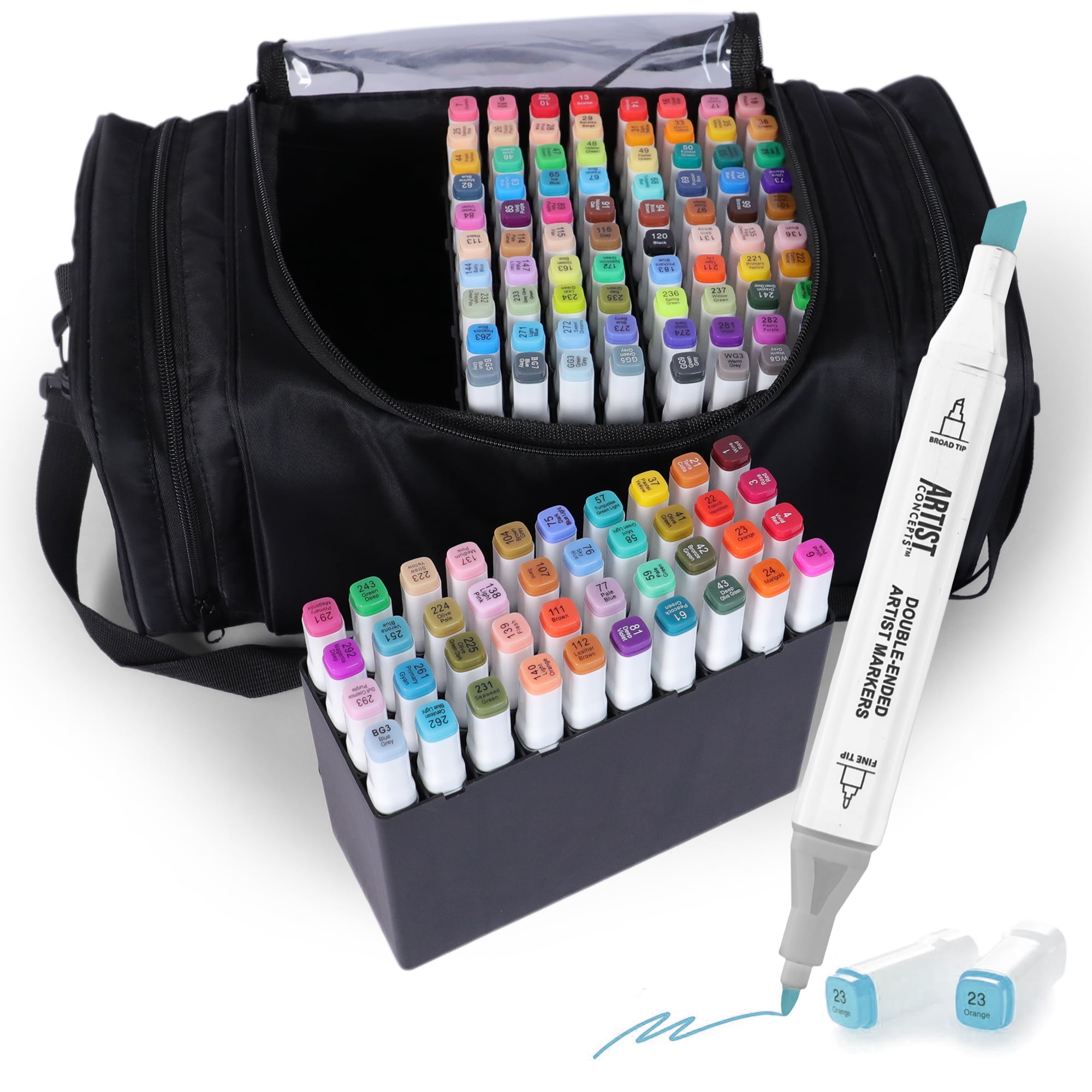 Artist Concepts Dual-Ended Alcohol Markers with Black Carry Case, Fine & Chisel Tips, Multicolor, 120 Count