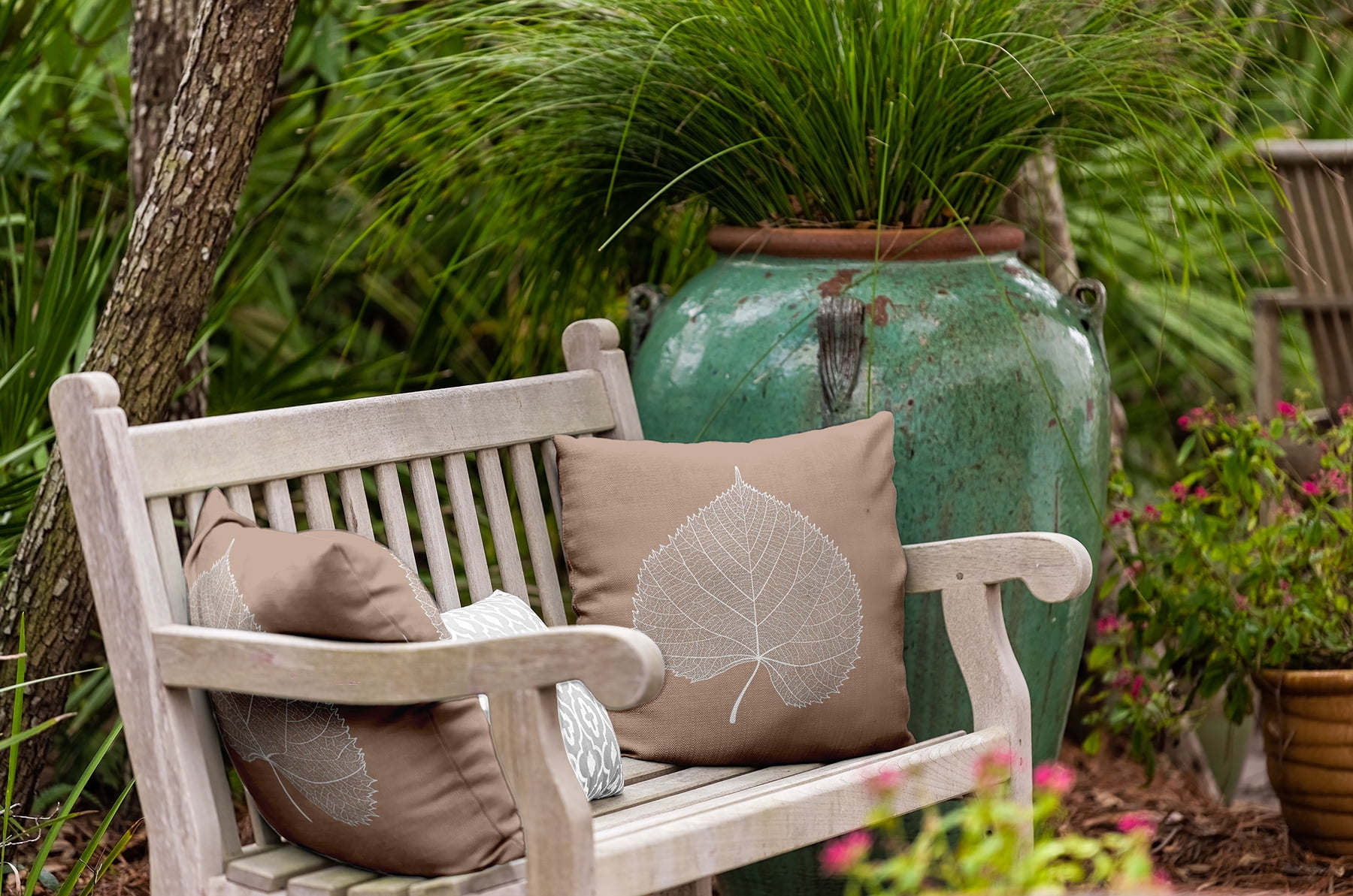 18" x 18" Simply Daisy Leaf Study Polyester Indoor/Outdoor Pillow, Mauve Qty 1