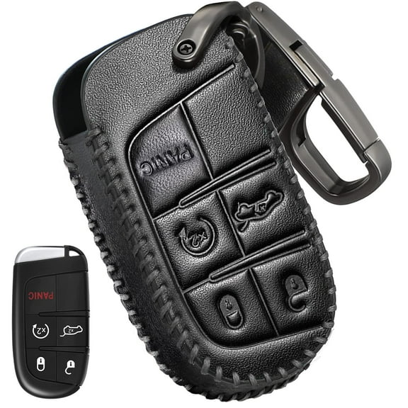 Leather Key Fob Cover Accessories for Jeep for Grand Cherokee Renegade Chrysler 200 300 Dodge RAM Durango Challenger Journey Dart Fiat 5 Buttons