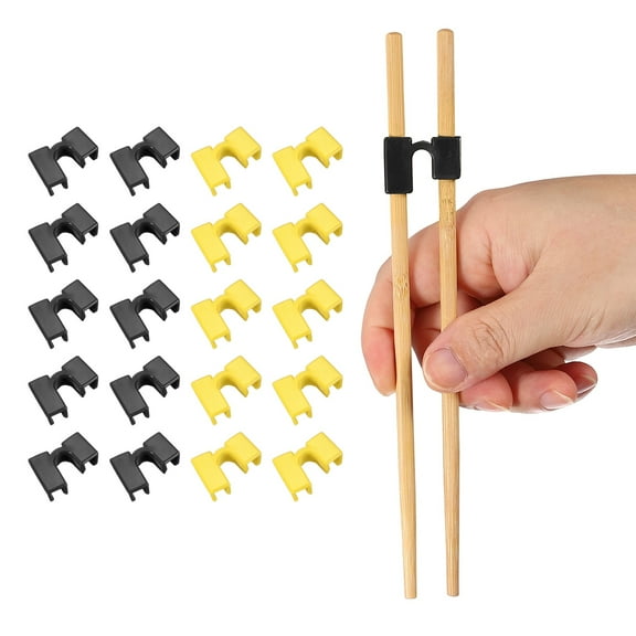 Uxcell 20 Pcs Chopsticks Helper, Reusable Training Chopstick Hinges Connector for Learners, Black/Yellow