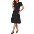 thumbnail image 4 of INSPIRE CHIC Work Dresses for Women Midi Length Button Decro Short Sleeve V Neck A-Line Business Casual Dresses XL Black, 4 of 6