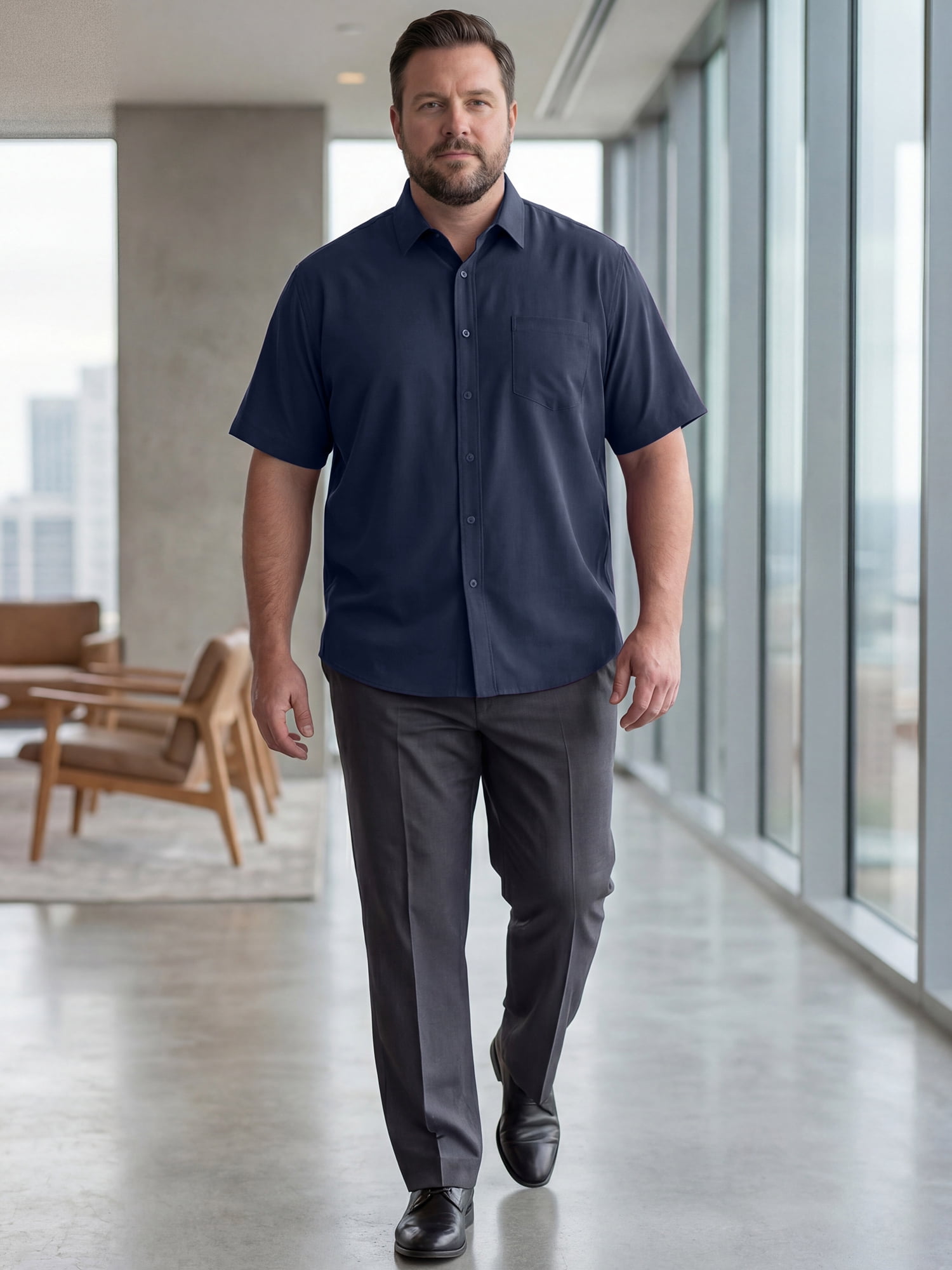 DARING DIVA Men's Big and Tall Business Dress Shirt with Chest Pocket 2XL Dark Blue
