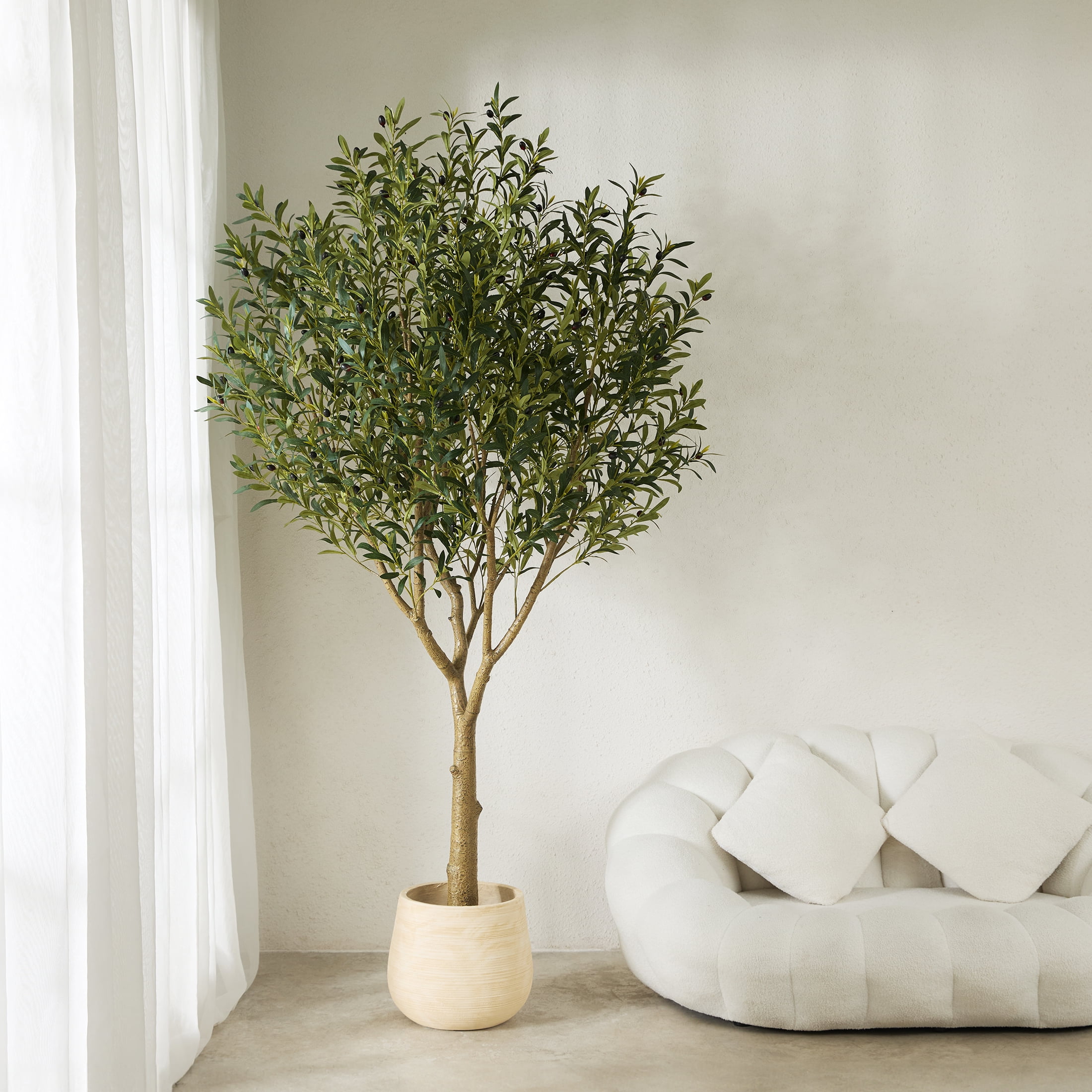 DR.Planzen 7ft Dense Artificial Olive Tree - Faux Olive Plant for Indoor & Outdoor Decor - Adjustable Branches - UV Resistant Realistic Olive Tree with Black Plastic Pot