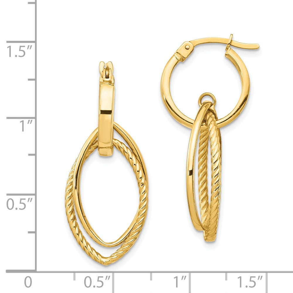 Jewels By Lux 14K Yellow Gold Cubic Zirconia CZ Dangle Huggie Endless Hoop Womens Earrings 30MM X 18MM