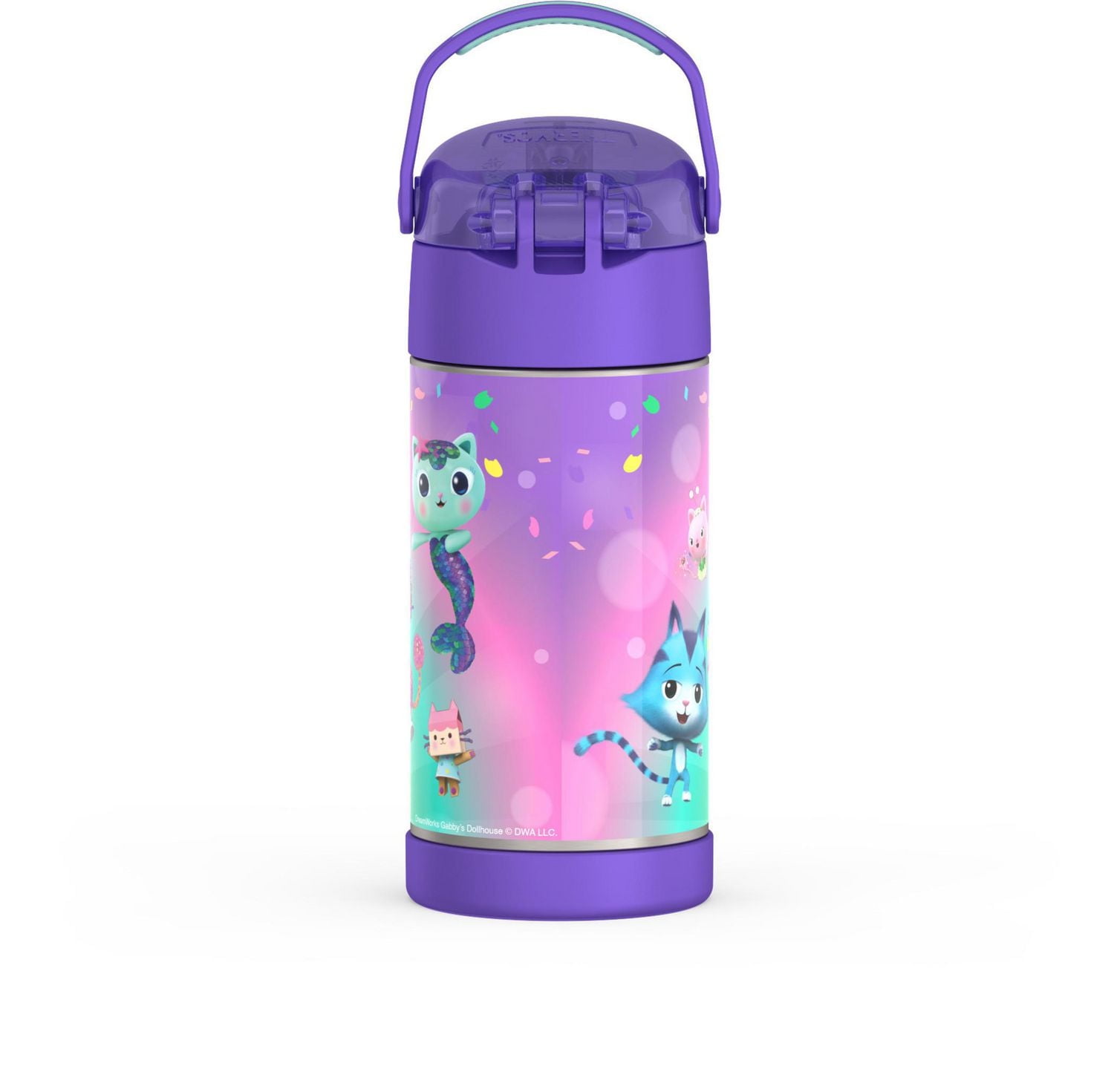 Thermos Kids Vacuum Insulated Funtainer Water Bottle with Flip Up Straw, 355ml, Gabby's Dollhouse, 12 Oz/354 ml, BPA free