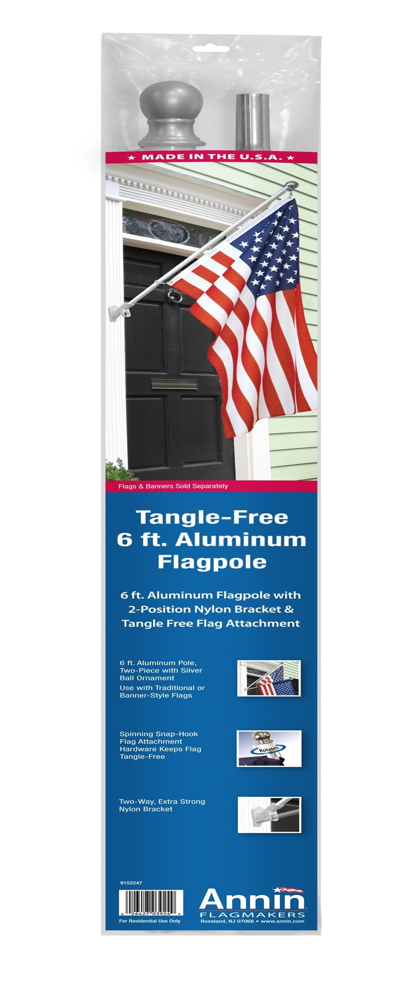 Annin Tangle Free 6 Aluminum Flagpole With 2 Position Nylon