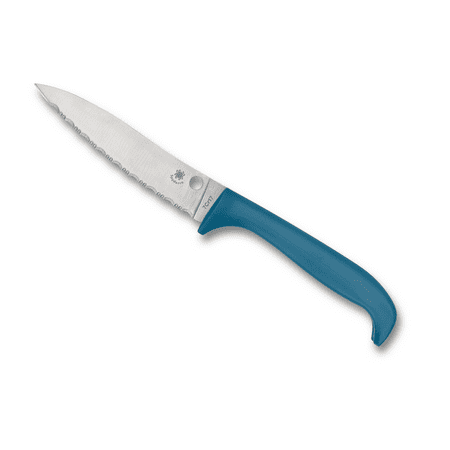 Spyderco Counter Puppy Kitchen Cutlery Blue Synthetic Handle Serrated Stainless Steel Knife