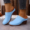 thumbnail image 2 of Rokment Women's Studded High Heels Mules Dressy Sandals Classic Fashion Casual Leather Closed Toe Chunky Stackable High Heels Clogs Spring Summer Heeled Dress Slip on Slippers Sky Blue Size 9.5, 2 of 6