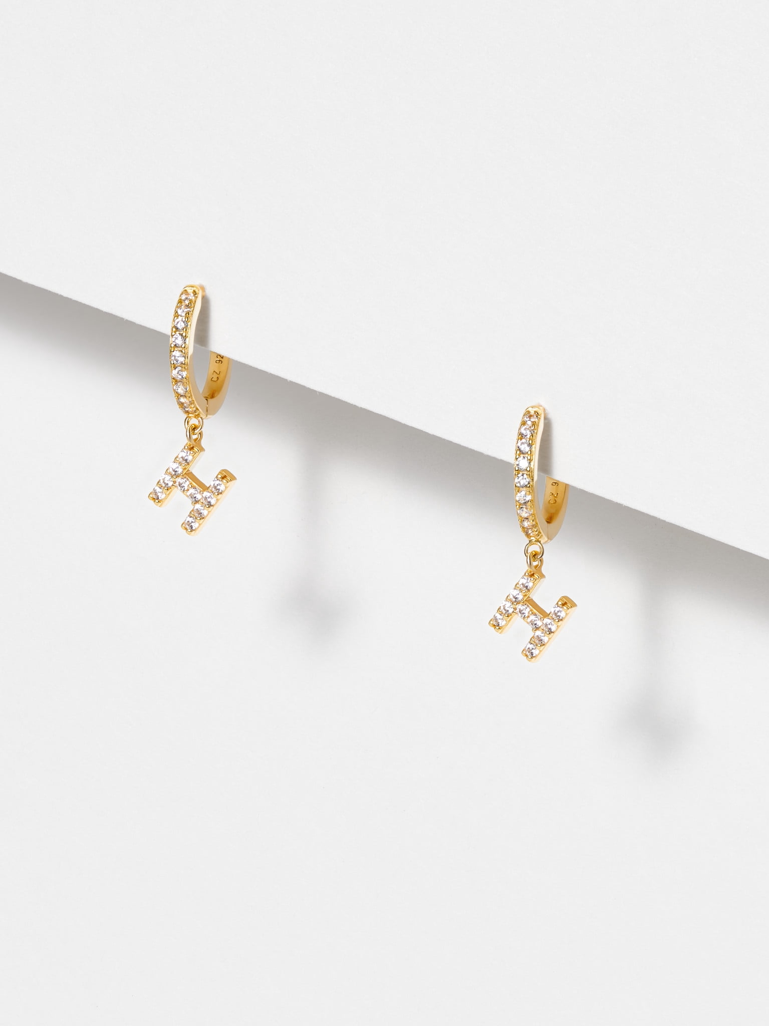Forever Facets Initial Letter "H" CZ Hoop Earrings in 18K Gold over Sterling Silver