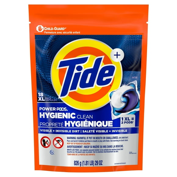 Tide Hygienic Clean Power PODS Laundry Detergent Pacs, Original Scent, Removes Visible and Invisible Dirt, 18CT