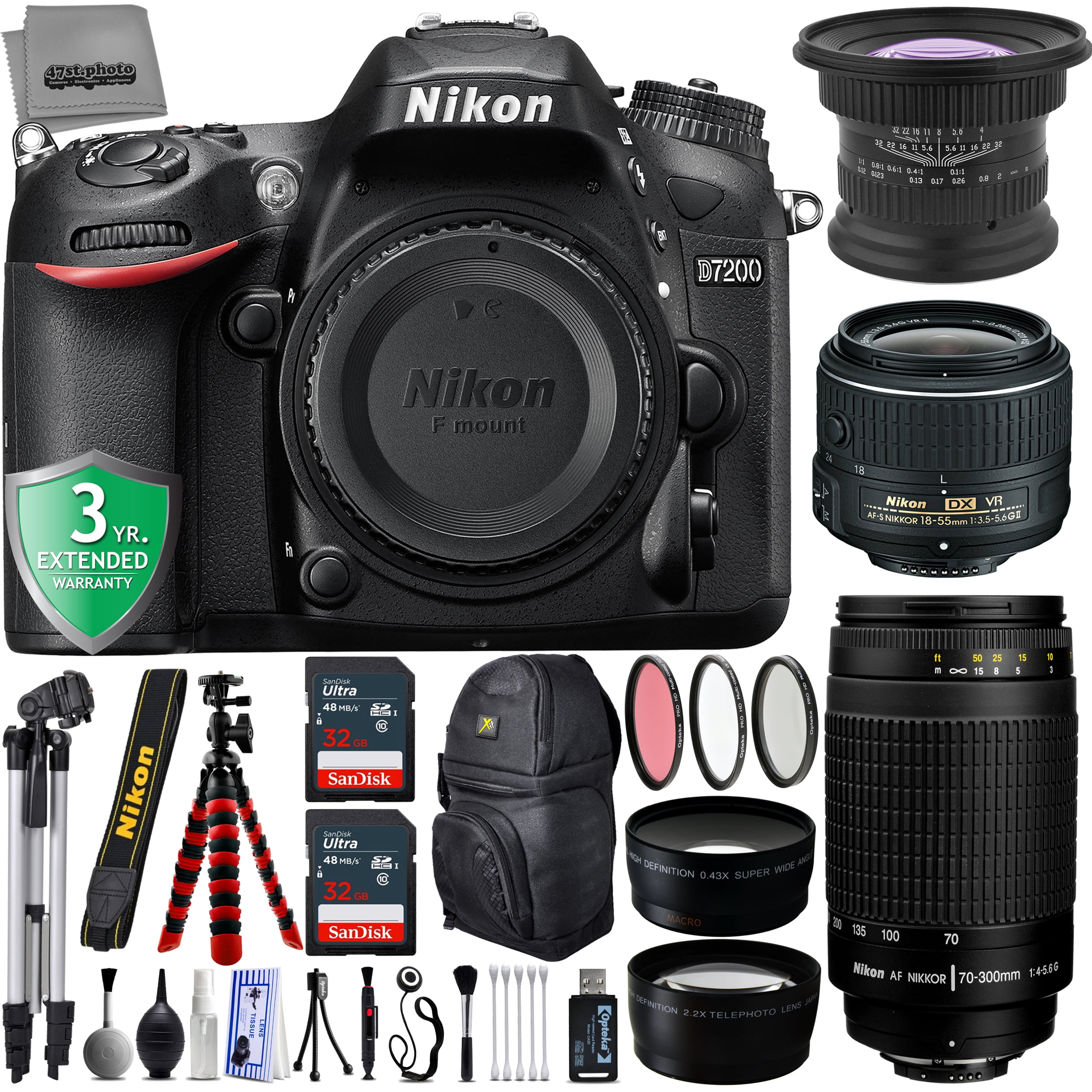 Nikon D7200 24.2MP 1080P DSLR Camera w/ WiFi & GPS Ready + 5 Lens 15