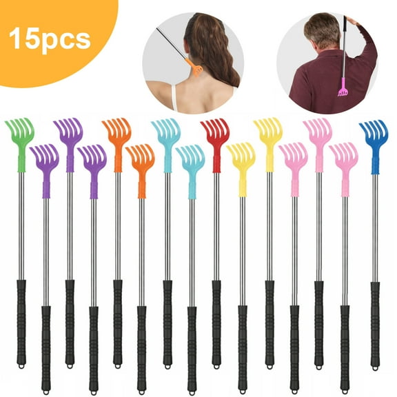 TSV 15pcs Back Scratchers, Portable Plastic Claw Massager for Itching Relief, Long Handled Stainless Steel Massage Tool, Assorted Colors