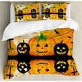 thumbnail image 3 of Halloween Twin Size Duvet Cover Set, Spooky Carved Halloween Jack o Lantern and Full Moon with Bats and Grave Lake, Decorative 2 Piece Bedding Set with 1 Pillow Sham, Orange Black, by Ambesonne, 3 of 3