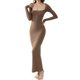 thumbnail image 1 of Txlixc Vestido largo y recortado para mujeres vestido de punto sólido, brazalete de cuello cuadrado, vestido de manga larga, vestido ajustado del Club de fiestas de primavera y otoño Txlixc moda, 1 of 5
