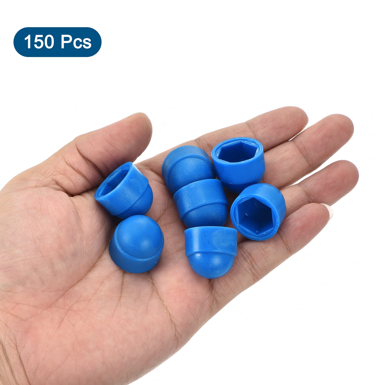 Uxcell 150pack Hex Nut Cover, M10 Blue Plastic Dome Nut Protection Cap Hex Bolt Nut Covers for Hexagon Screws, Bolts