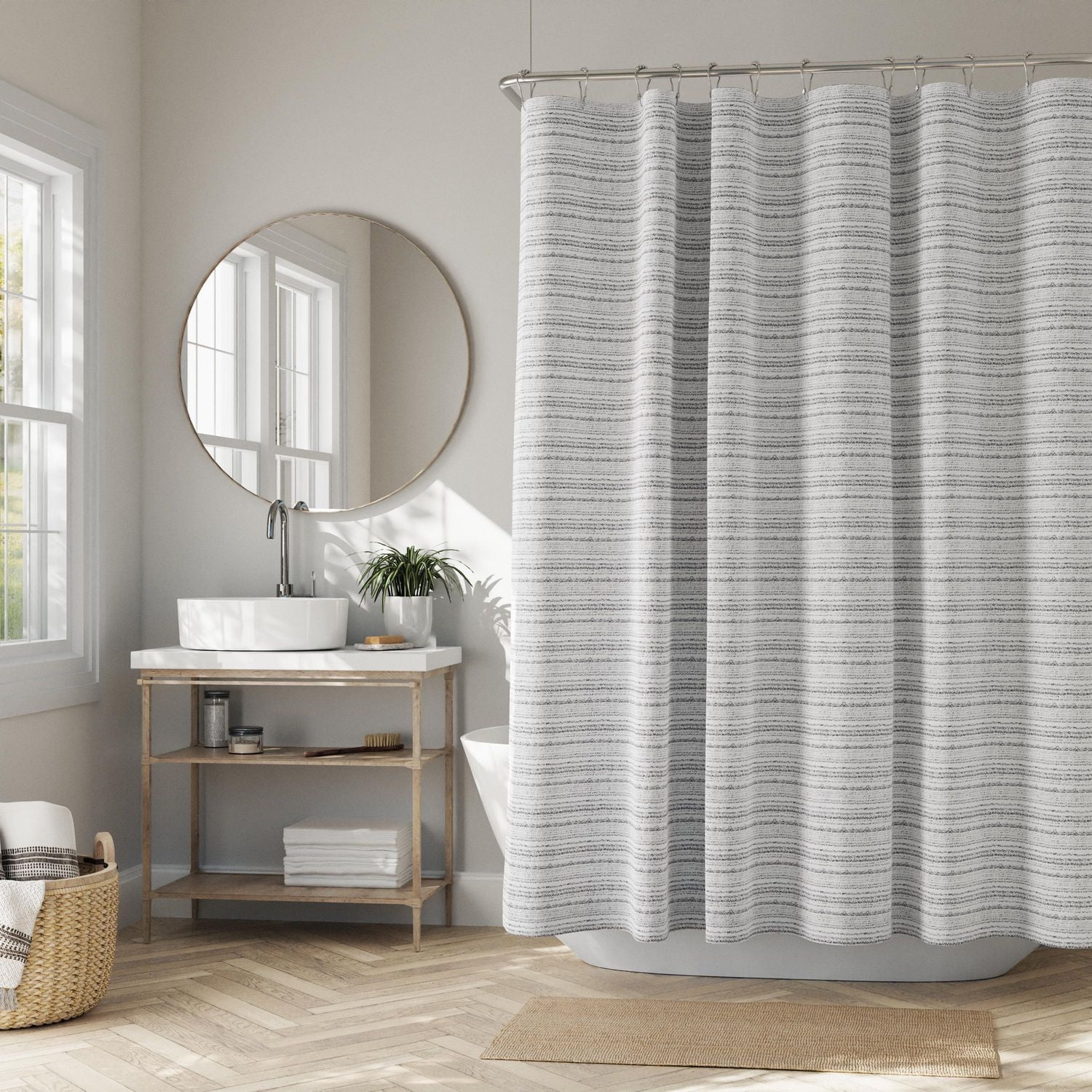 Hometrends Perry Woven Fabric Shower Curtain, Grey