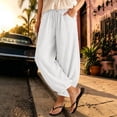 thumbnail image 2 of LEAVINGSUO Women's Cotton Linen Pants Drawstring Elastic Waist Straight Loose Fit Jogger Trousers with Cuffed Hem White S, 2 of 6