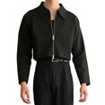 thumbnail image 2 of Ceisia Men Solid Cropped Full Zip Point Collar Long Sleeve Casual Streetwear Jacket Daily Layering Outerwear Gift, 2 of 9