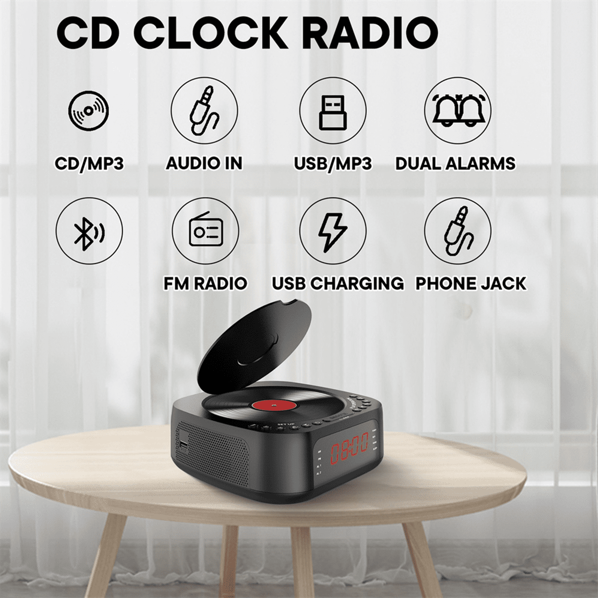 Protable DVD Player VCD Player FM Alarm Clock Radio Bluetooth Speaker Music Player Home CD Player US Plug