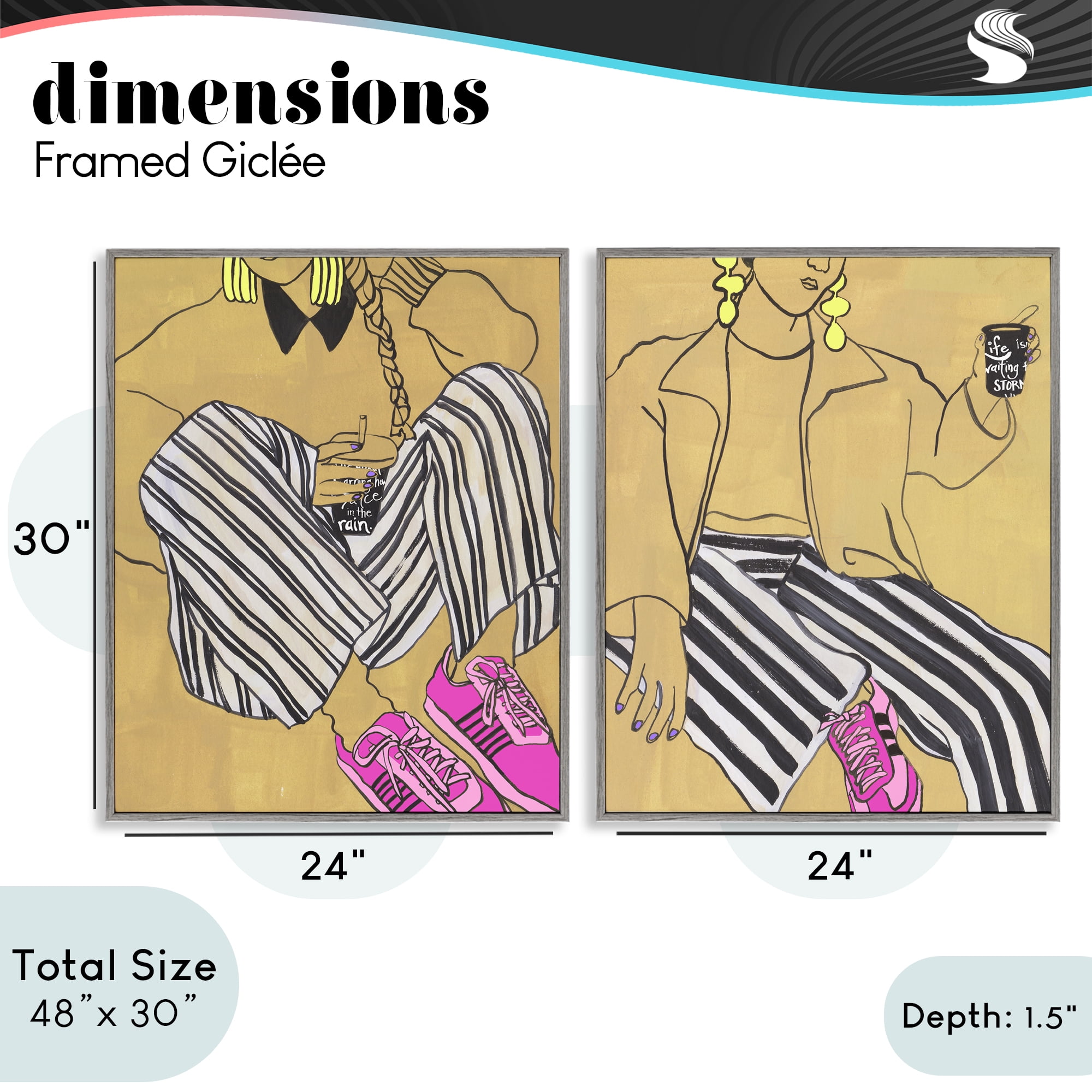 Stupell Industries Crimson Thread Fashion Poses 2 Piece Gray Framed Giclee Art Set, design by Melissa Wang