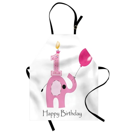 Party Bib - 1st Birthday Apron Minimalist Design with Cute Elephant and Baby Girl Party Theme, Unisex Kitchen Bib Apron with Adjustable Neck for Cooking Baking Gardening, Lilac Pale Pink and White, by Ambesonne