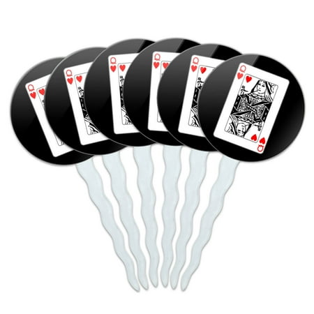 Playing Cards Queen of Hearts Cupcake Picks Toppers - Set of 6