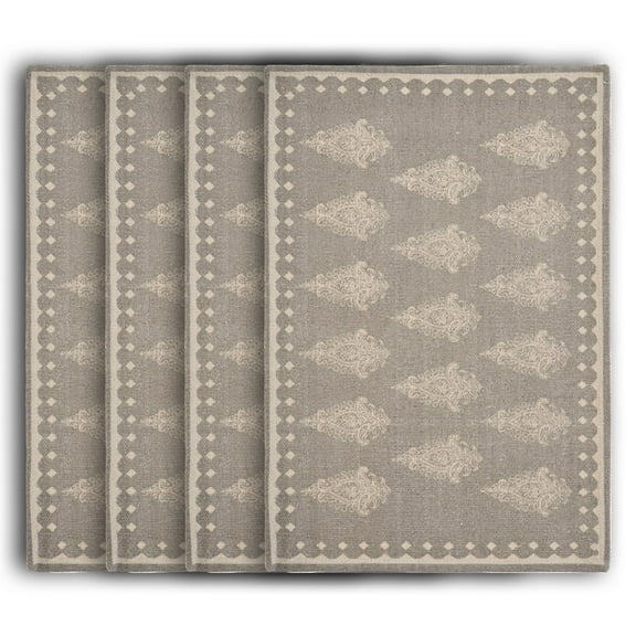 LR Home Tate Set of 4 Cotton Placemats, Gray Damask