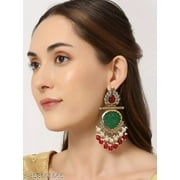 Gold Plated Indian Stunning Antique Finish Chandbali Kundan & Pearl Earrings for Women