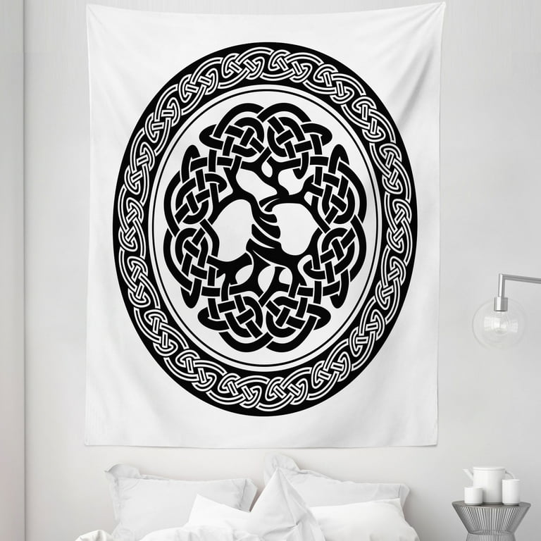 Celtic Tapestry Native Celtic Tree of Life Ireland Early Renaissance Modern Design Fabric Wall Hanging Decor for Bedroom Living Room Dorm 5 Sizes Black White by Ambesonne Walmart