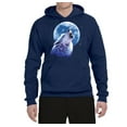thumbnail image 2 of Wolf Howling at the Moon | Mens Animal Lover Hooded Sweatshirt Graphic Hoodie, Navy, Small, 2 of 3