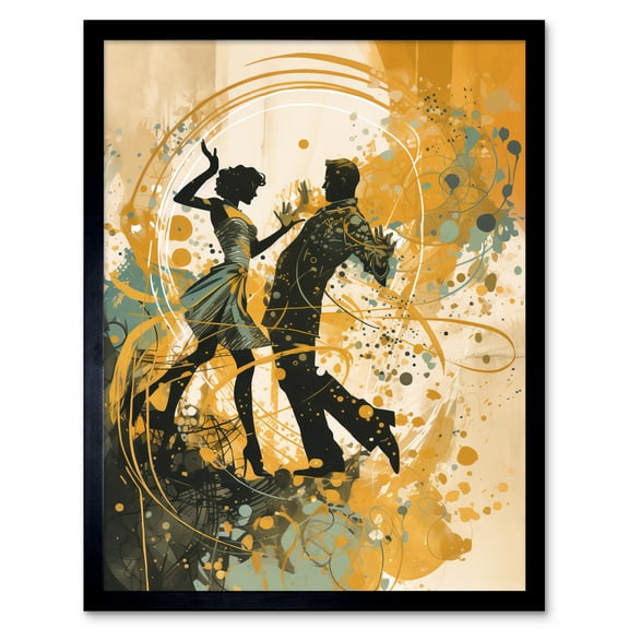 Young Couple Dancing to Swing Music at a Club Modern Watercolour Painting Art Print Framed Poster Wall Decor 12x16 inch
